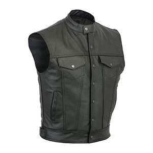 Chaleco de Cuero PU para Hombre, Estilo Motero, Cuello Alto, Cierre de Botones, Color Sólido, Ropa Exterior de Otoño, Corte Regular - Product Image 2