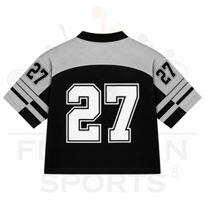 Maillot de football américain surdimensionné personnalisé en maille épaisse, col en V, manches courtes, numéro 27, style rétro streetwear, vente en gros - Product Image 2