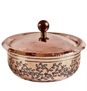 Juego de ollas de cobre con tapa, diseño vintage, olla de metal martillado a mano para estufas de gas e inducción, duradera, apta para horno hasta 525°F. - Product Image 1