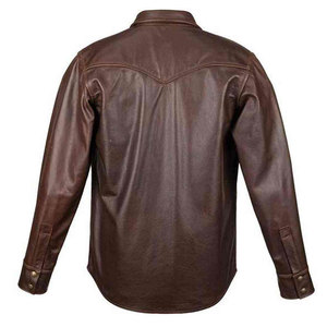 Men's Brown <b>Leather</b> Casual <b>Shirt</b> Long Sleeve Button Front Turn-Down Collar Solid Color Autumn Wear - Product Image 4