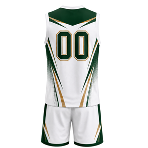 Ensemble Maillot et Short de Volleyball Blanc, Vert et Or, Sans Manches, Sublimé – Tenue Professionnelle de Sport Athlétique pour Équipe - Product Image 3