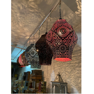 Lanterne suspendue vintage en laiton, lanterne suspendue colorée avec miroir, grande taille, décoration d'intérieur - Product Image 4