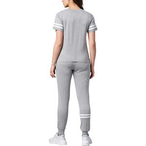 Women's Gray <b>Tracksuit</b> Set Short Sleeve Top With Stripes Jogger Pants Breathable Casual Wear Crew Neck Elastic Waist S-XXL - Product Image 2