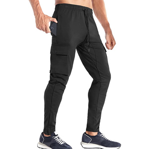 Pantalon de jogging cargo noir pour homme, taille élastique, plusieurs poches, séchage rapide, en spandex et polyester, décontracté, pour le printemps - Product Image 3