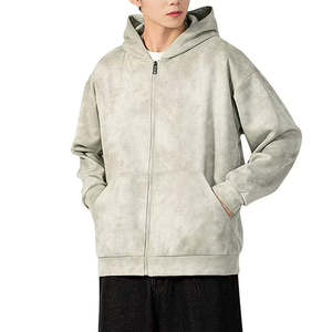 Sudadera con capucha y cremallera completa para hombre, con logotipo personalizado OEM, de algodón grueso y felpa, efecto desgastado por el sol, fabricante de sudaderas al por mayor. - Product Image 1