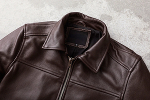 Men Genuine Cowhide Leather <b>Jacket</b> Slim Fit Casual Spring Autumn Motorcycle <b>Biker</b> <b>Jacket</b> - Product Image 3
