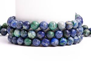 Cuentas sueltas redondas microfacetadas de azurita verde y azul para la fabricación de joyas, pulseras, collares y bricolaje. - Product Image 6