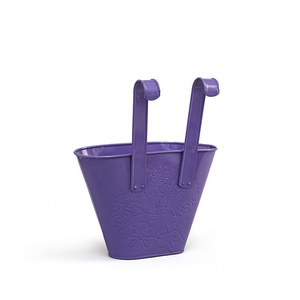 Purple Metal Floral Design Hanging Planters Stylish & Durable Weather Resistant for Balcony Railings - Product Image 3