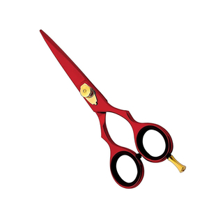 Ciseaux de barbier en papier rouge enduit, pour droitiers, lames ultra-affûtées, avec repose-doigts doré - Product Image 4