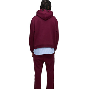 Sweat-shirt à capuche oversize pour homme, couleur bordeaux unie, en coton tricoté, avec poche, style décontracté, coupe classique, pour l'automne - Product Image 2