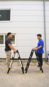 VIETLADDERS NVLB-44 Foldable Aluminum Combination Ladder <b>with</b> 4x4 Steps <b>Wheels</b> Safety <b>Locks</b> for Indoor/Outdoor Use in Hotels - Product Image 5