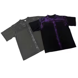 Nouveau T-shirt Homme 2025 – Style Rétro Urbain avec Broderie Personnalisée, Effet Délavé, Imprimé, en Polyester Tricoté Uni - Product Image 1