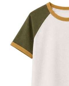 <b>White</b> Olive Green And Mustard Yellow Raglan T Shirt For Men Short Sleeve Crew Neck Cotton <b>Tee</b> Custom Casual Color Block Top - Product Image 3