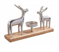 Bougeoir en métal en forme de cerf Base en bois cerf décoratif coupe-vent bougeoir prix usine de haute qualité
