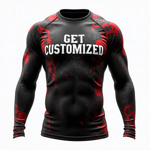 <b>Men's</b> Black Red Skull Pattern Long Sleeve <b>Compression</b> <b>Shirt</b> O-Neck Quick Dry Sporty Style Sublimation Print - Product Image 4