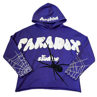 Sweat-shirt à capuche Paradox Studios imprimé toile d'araignée pour homme, coupe oversize, streetwear, violet, en coton French Terry, à prix raisonnable