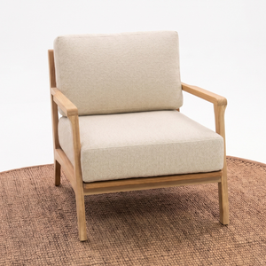 Fauteuil lounge individuel en bois minimaliste moderne, structure en bois naturel, coussins crème clair, durable, écologique, pour salon ou hôtel - Product Image 4