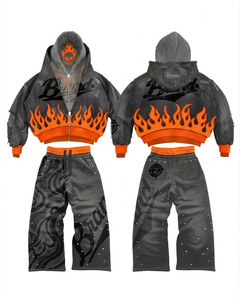 Conjunto de Sudadera con Capucha y Pantalones Deportivos de Doble Capa con Contraste, Estilo Urbano, Fabricación Personalizada Original, Bordado con Pedrería - Product Image 1