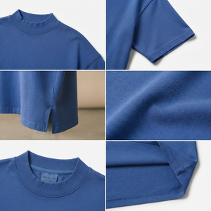 T-shirts à manches courtes oversize pour femmes, col montant, style décontracté, coupe ample, style sportif, épaules tombantes - Product Image 6