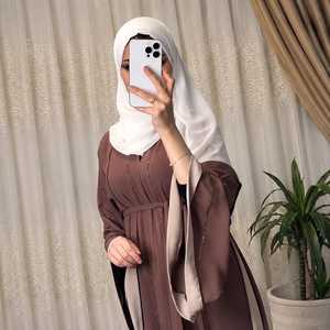 Robe Abaya Musulmane Modeste avec Hijab Assorti et Ceinture, Manches Longues Ornées, Respirante, Infroissable, Légère, en Nida, Longueur Cheville - Product Image 3
