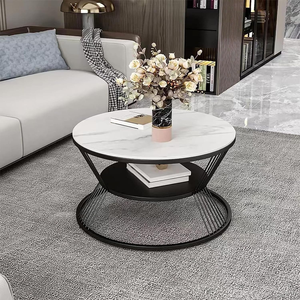 Table basse ronde de luxe en contreplaqué avec plateau en marbre noir et base en métal doré, table de salon moderne et contemporaine - Product Image 6