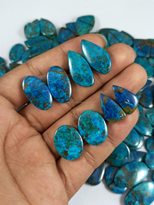 Paire de cabochons en Shattuckite naturelle, pierres précieuses en vrac, cabochons polis à la main, vente en gros de pierres précieuses - Product Image 4