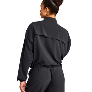 <b>Black</b> Womens Polyester <b>Windbreaker</b> Jacket Custom Logo Letter Print Full Zip High Neck Lightweight Outdoor Streetwear OEM Apparel - Product Image 3