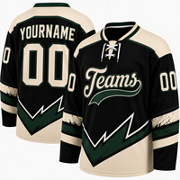 Jersey Hoki Kustom Hitam Hijau Seragam Tim Hoki Es Jersey Olahraga Sublimasi Lengan Panjang Desain Nama dan Nomor Pemain