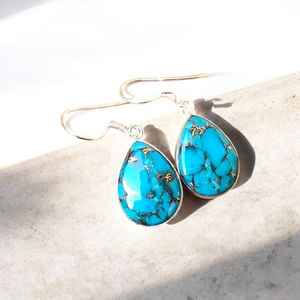 ต่างหูเงินแท้ 925 รูปทรงหยดน้ำ สีฟ้าเทอร์ควอยซ์ ทำมือ สไตล์โบโฮ ประดับอัญมณี ของขวัญสำหรับผู้หญิง - Product Image 1