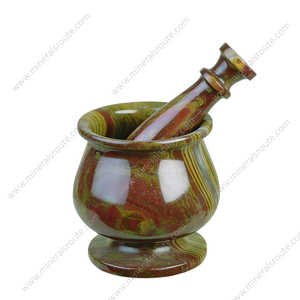 Mortero y pilón de ónix multicolor de lujo, hechos a mano, con acabado pulido liso. - Product Image 4