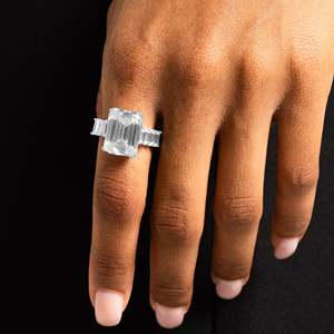 Emerald Cut Moissanite Ring Claw Setting Women's Luxury Engagement Jewelry - Product Image 4