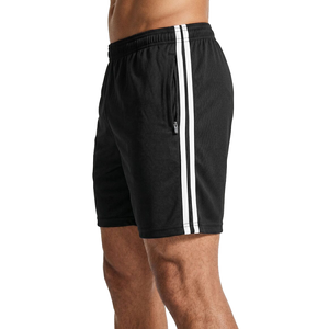 Shorts de sport noirs pour hommes, respirants, taille mi-haute élastique, 100 % coton tricoté, séchage rapide, anti-plis, pour la course et la gym - Product Image 3