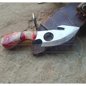 Cuchillo de caza estilo vaquero de acero inoxidable con mango de resina hecho a mano y gancho para desollar - Product Image 4