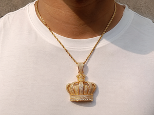 18K Gold Full Iced Out Diamond Crown Pendant Hip Hop King <b>Necklace</b> Lab Grown Pave Custom - Product Image 3