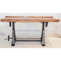 Table industrielle antique américaine avec levage à la main, bureau à dessin réglable, dessin exécutif, dessus en bois d'acacia