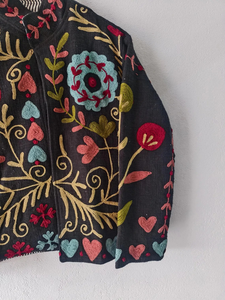 Chaqueta Acolchada de Algodón para Mujer, Negra, Bordada a Mano, Estilo Vintage Floral, Gruesa, Ecológica, de Secado Rápido, con Cuello Mandarín, para Otoño e Invierno - Product Image 5