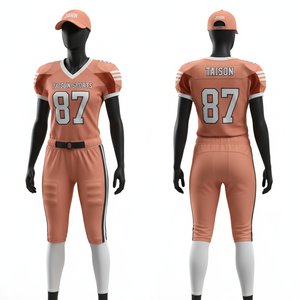 Womens American Football Uniform 280 GSM Poly Spandex <b>Mesh</b> Breathable Orange Jersey <b>Pant</b> Set Sublimation Custom Logo - Product Image 1