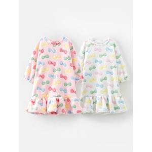 Pijama de Algodón con Lazos de Estilo Coreano OZKIZ para Niñas de 2 a 7 Años, 100% Algodón Franela, Diseño de Lazos, Moda Infantil de Invierno, Venta al Por Mayor - Product Image 1