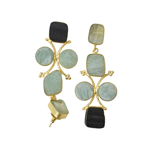 Pendientes Colgantes de Latón Natural Hechos a Mano con Perlas Premium y Piedras Naturales en Bruto, Acabado de Latón Satinado, Pieza de Diseño Moderna y Elegante - Product Image 6