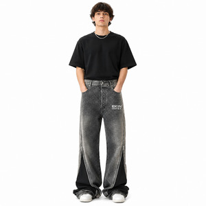 Pantalones Vaqueros Anchos de Mezclilla para Hombre, Estilo Vintage, Color Gris Lavado, con Logotipo Personalizado EKIN IMPEX, Modelo Ek-5840 del Fabricante - Product Image 3