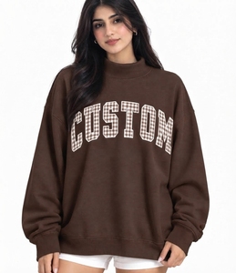 Fabricante OEM de Ropa: Suéter Oversize de Cuello Alto para Mujer, Mezcla de Algodón, Puños Acanalados, Hombros Caídos - Product Image 1