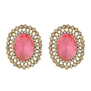 Parure Collier et Boucles d'Oreilles Vintage Plaqué Or avec Perles et Cristal Rose Ovale Central, Bijoux de Soirée pour Femme en Alliage et Perles d'Imitation - Product Image 3