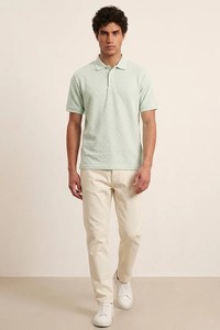 Jersey de Algodón Teñido en Hilo Verde Claro para Hombre, con Logotipo Frontal, Manga Corta, Corte Regular, Estilo Urbano, Tejido Grueso - Product Image 4