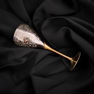 Cáliz de Latón Grabado, Copa de Plata Vintage con Diseño Floral, Copa de Vino, Flauta para Brindar Champán, Vasos para Licor, Regalo de Inauguración de Casa - Product Image 2