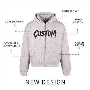 เสื้อฮู้ดดี้ทรงโอเวอร์ไซส์ 420 แกรม สไตล์วินเทจ ล้างสีแบบแอซิด ซิปหน้า สำหรับผู้ชาย ผ้าฝ้าย 100% สตรีทแวร์ พิมพ์ลาย ODM ปักลายแบบแพทช์ - Product Image 4
