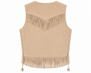 Chaleco Formal Occidental para Hombre de Alta Calidad, Beige, Transpirable, de Cuero de Ante con Flecos, Cuentas y Adornos, Hecho a Mano, Cuello en V, Verano, OEM - Product Image 2