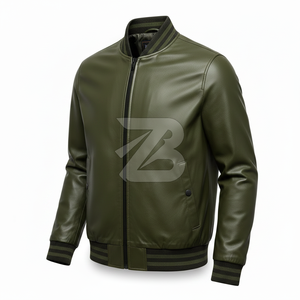 Chaqueta Bomber de Cuero Genuino para Hombre Zarina Wear, Color Verde Oliva, Cierre de Cremallera, Cuello y Puños Acanalados, Estilo Casual Urbano, OEM - Product Image 3