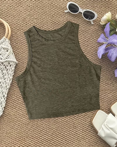 Women's Striped Knitted Tank Top Scoop Neck Casual Spandex Cotton Blend Breathable Regular Length Top - Product Image 4