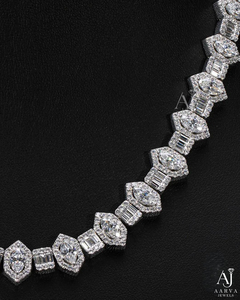 สร้อยคอเทนนิสโมอิสซาไนต์ชุบแพลตตินัมเงินแท้จาก AARVA JEWELS ดีไซน์แบบ Iced Link Chain ทรง Brilliant Cut เหมาะสำหรับงานปาร์ตี้และงานแต่งงาน - Product Image 4