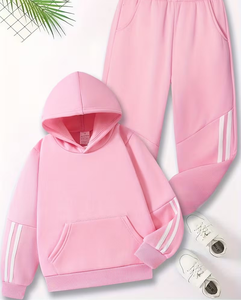 Pink Women Winter Hoodie Jogger Set Solid Color Two Piece Tracksuit Sporty Casual for Outfit Full Sleeve Regular Fit - Product Image 1